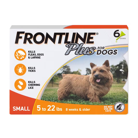 FRONTLINE Plus for Dogs Flea & Tick Small Breed Dog Spot Treatment, 5 - 22 lbs, 6 Count