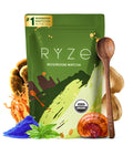 RYZE SUPERFOODS Mushroom Matcha Starter Kit, USDA Organic with 6 Adaptogenic Mushrooms and Ceremonial-Grade Matcha, Energy, Focus, Digestion, Immunity with Turkey Tail, Shiitake, Reishi, 30 Serv